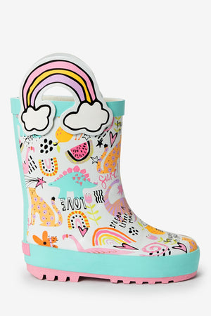 Dinossi - Love Polar Fleece Kids Rain Boots with Handles - 30.5 