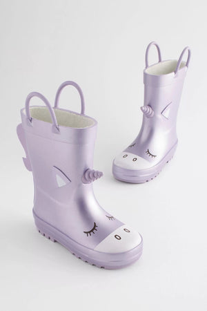 Dinossi - Lilac Purple Unicorn Soft Sole Girls Polar Fleece Rain Boots - 28