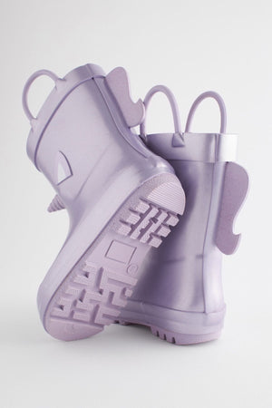 Dinossi - Lilac Purple Unicorn Soft Sole Girls Polar Fleece Rain Boots - 28