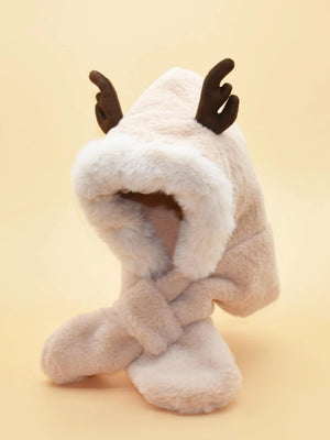 Dinossi - Polar Fur Deer Antler Kids Beanie and Scarf 