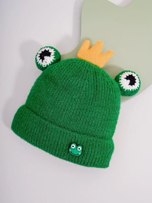 Dinossi - Green King Frog Children's Beanie with Polar Fleece 