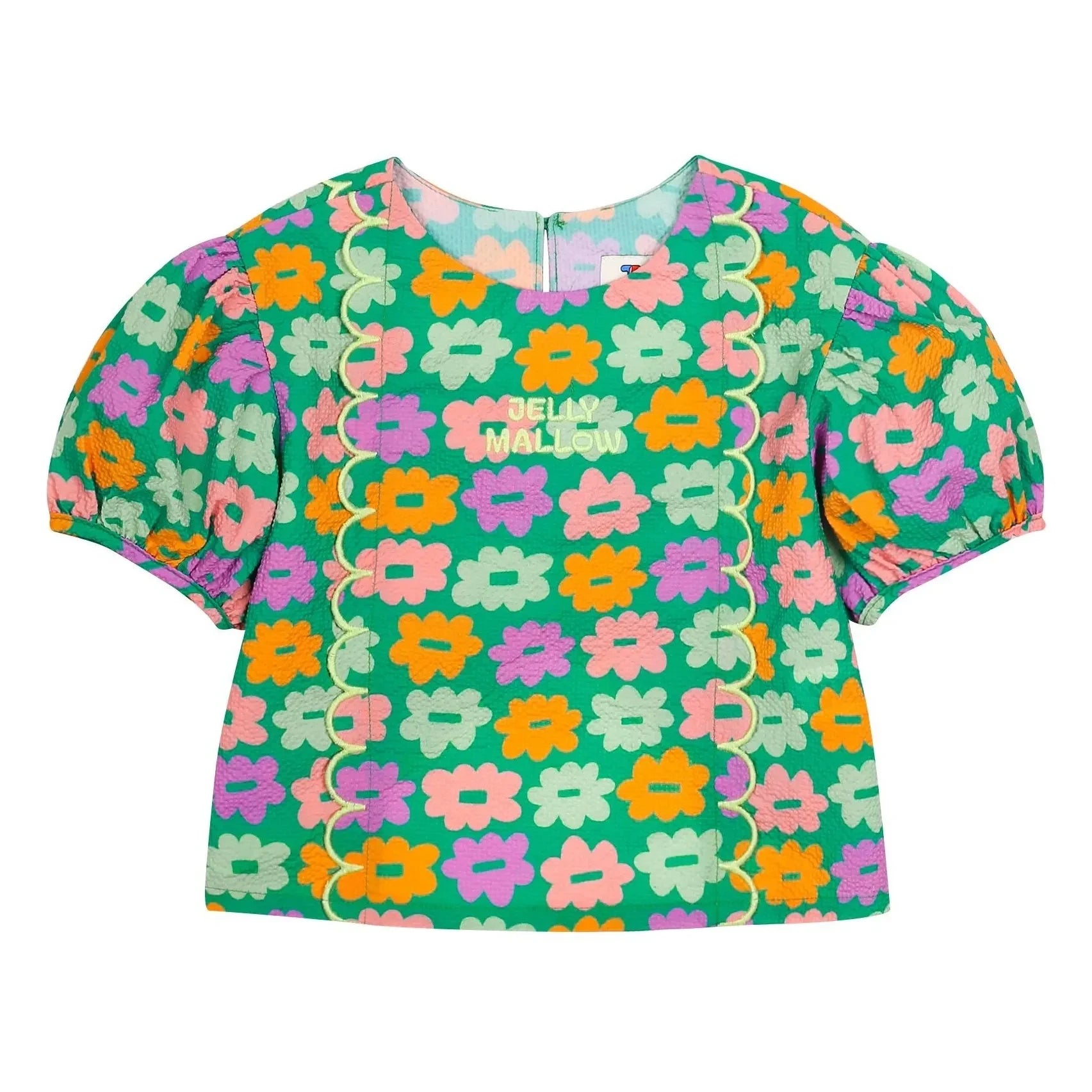 Jelly Mallow - Yeşil Seersucker Çiçekli Bluz