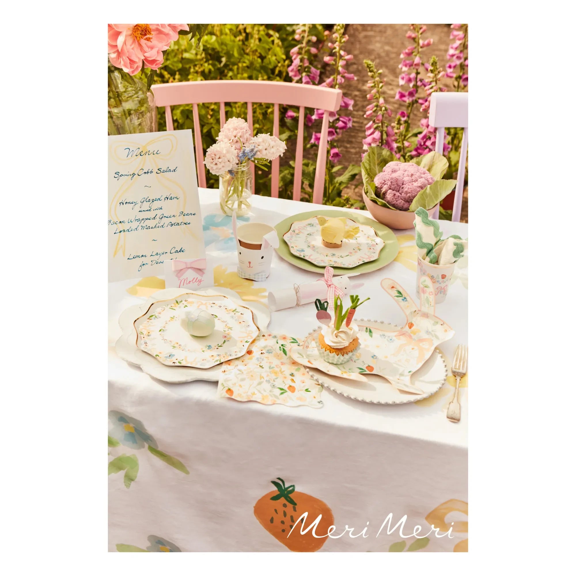Meri Meri - İlkbahar çiçekli tavşan tabaklar - 8'li Set | Pastel