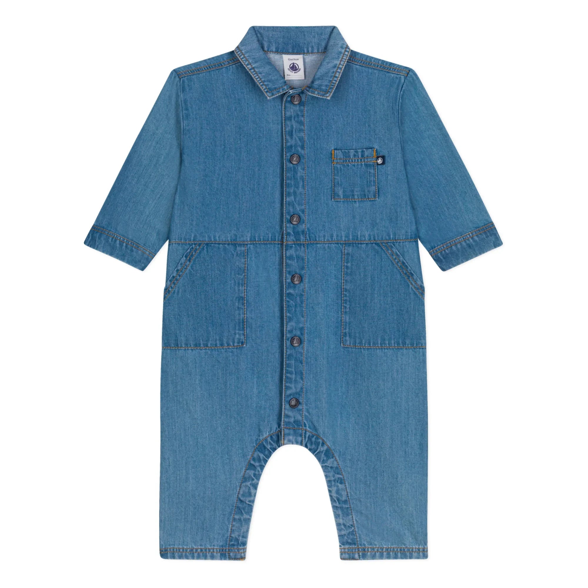 Petit Bateau - Matin Denim Romper | Denim Blue