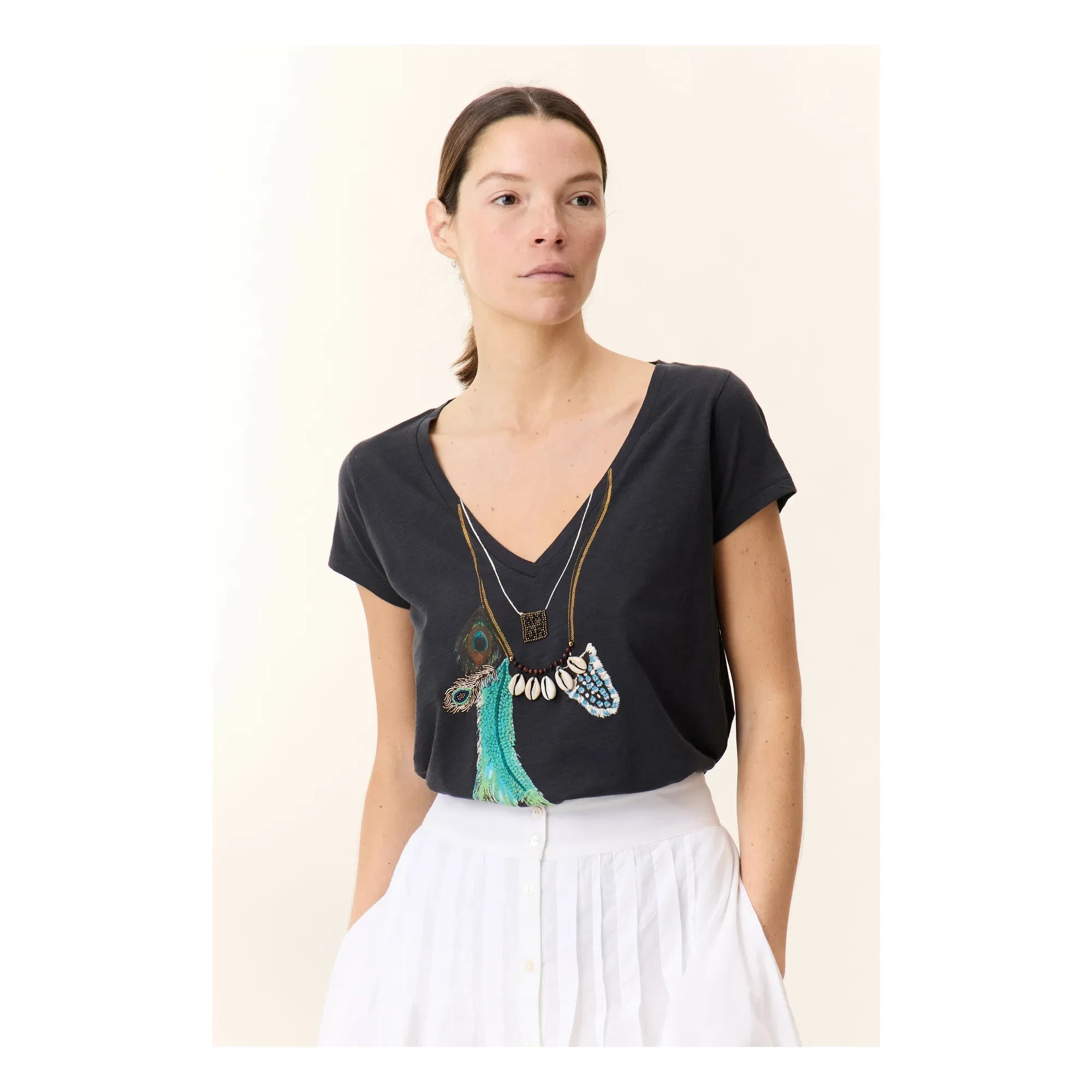 Leon & Harper - Tonton Feather Organik pamuklu T-shirt | Carbon