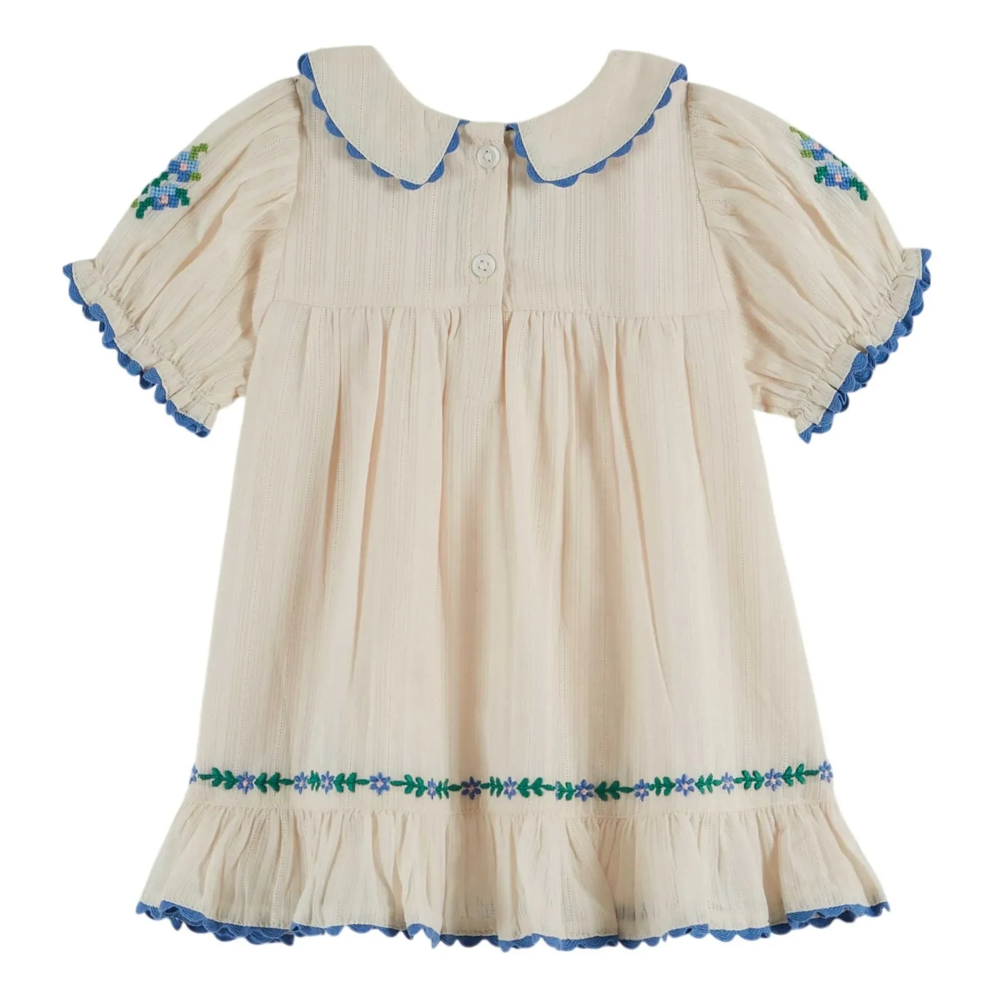 Emile et Ida - Embroidered Claudine Neckline Dress | Cream