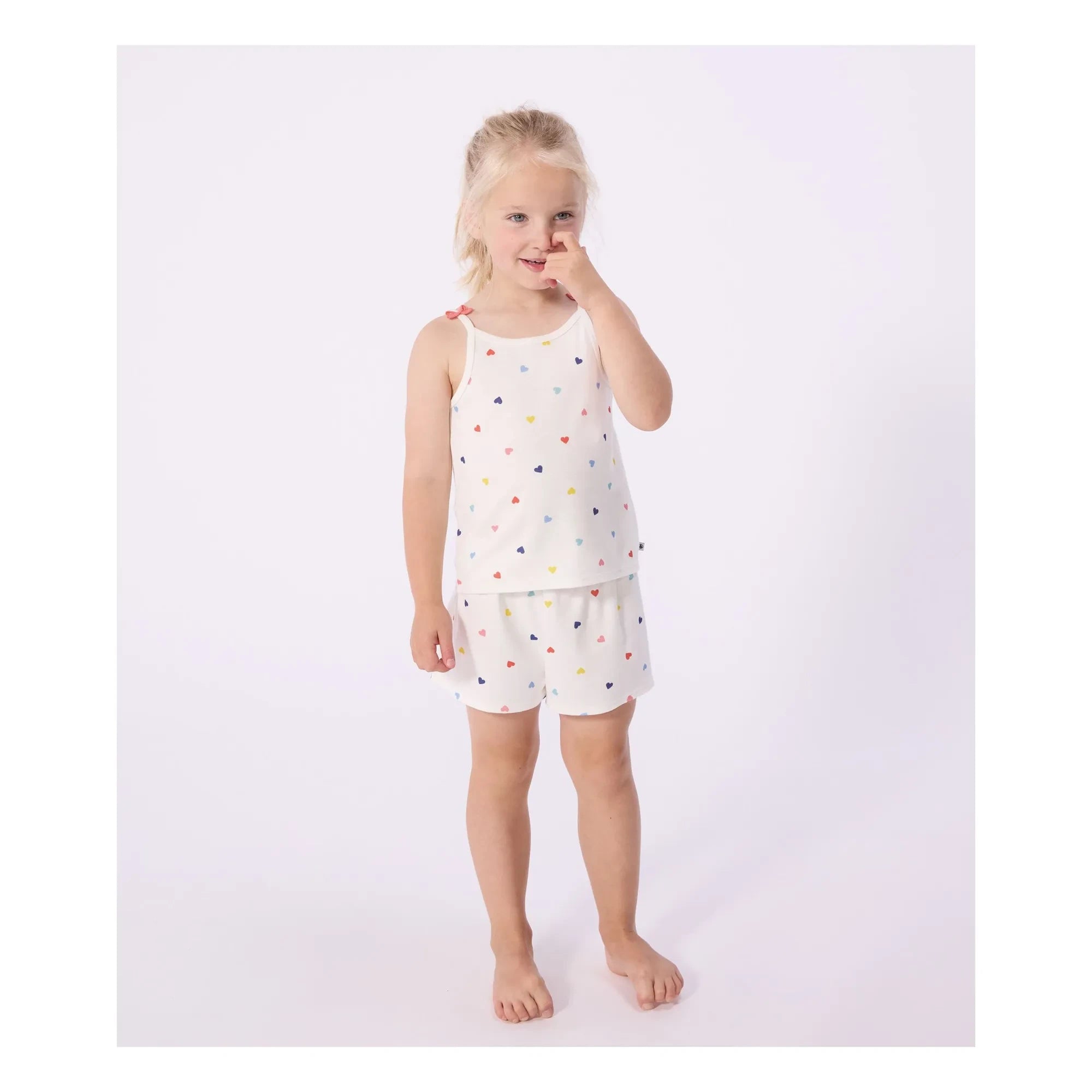 Petit Bateau - Heart Print Short Pajama Tank Top | White