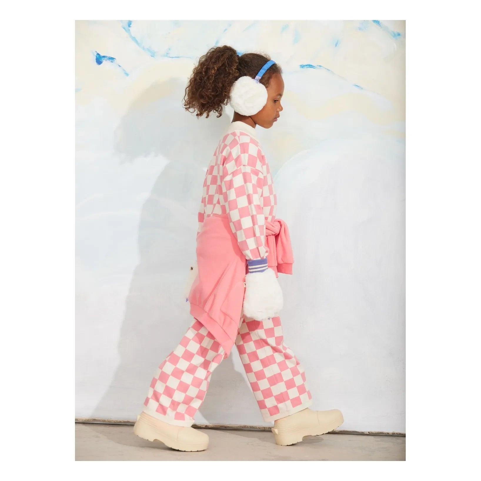 Mini Rodini - Damier organik pamuklu sweatshirt | Pembe