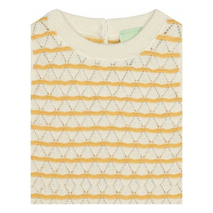 FUB - Striped Pointelle Top Made from Organic Cotton Fine Knit | Yellow