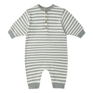 Quincy Mae - Striped Organic Cotton Knit Romper | Gray Blue
