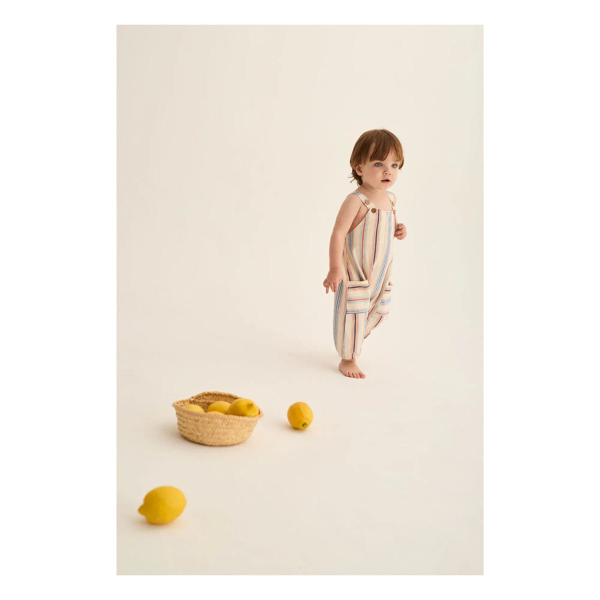 Cozmo - Organic cotton striped Ranger dungarees | Cream