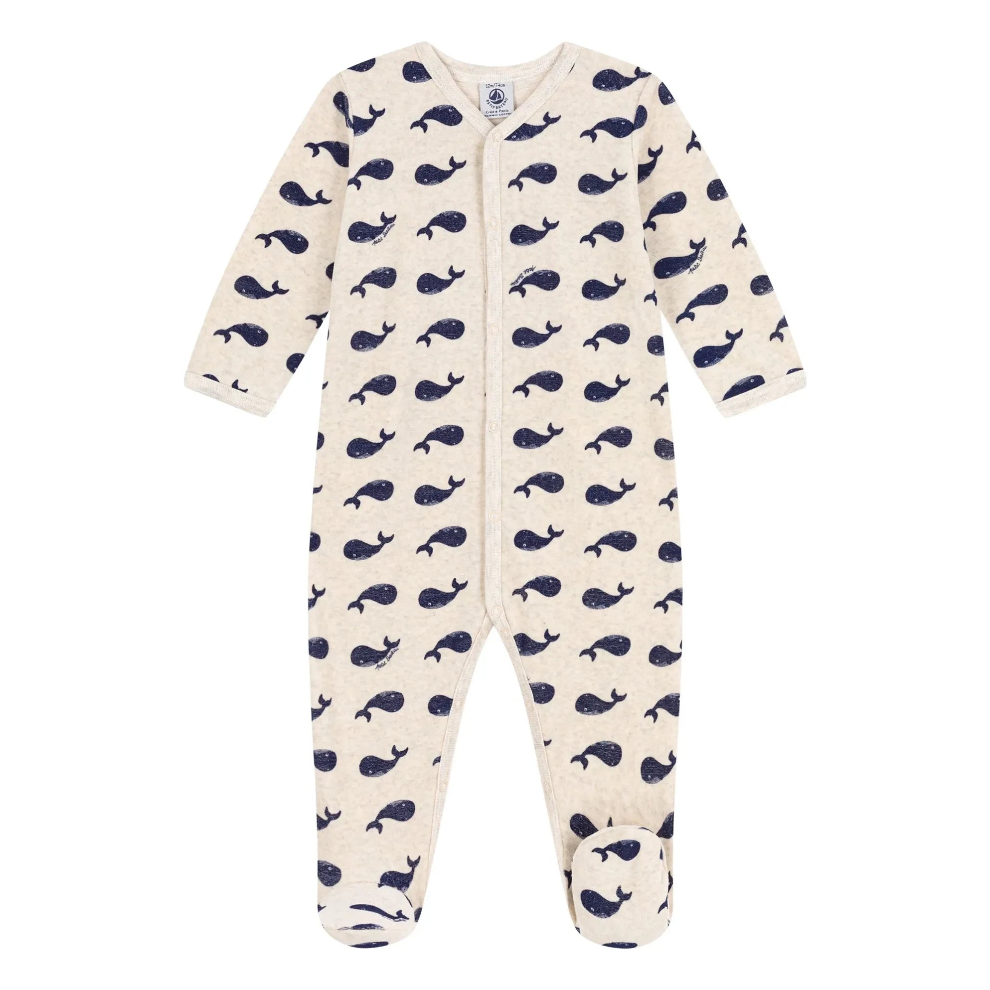 Petit Bateau - Velour Whale Sleepsuit | Gray Melange