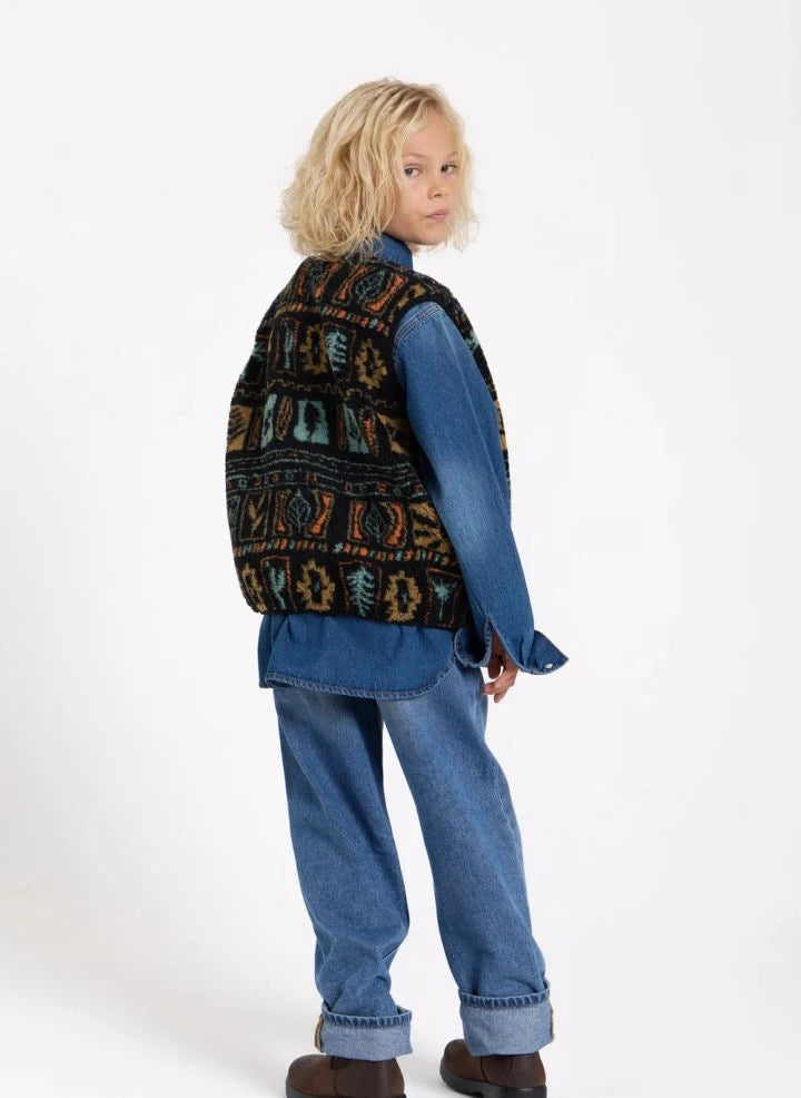 Hundred Pieces - Easy Jacquard Sherpa Kolsuz Ceket | Siyah