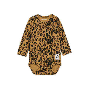 Mini Rodini - Leopar Desenli Uzun Kollu Tulum | Bej