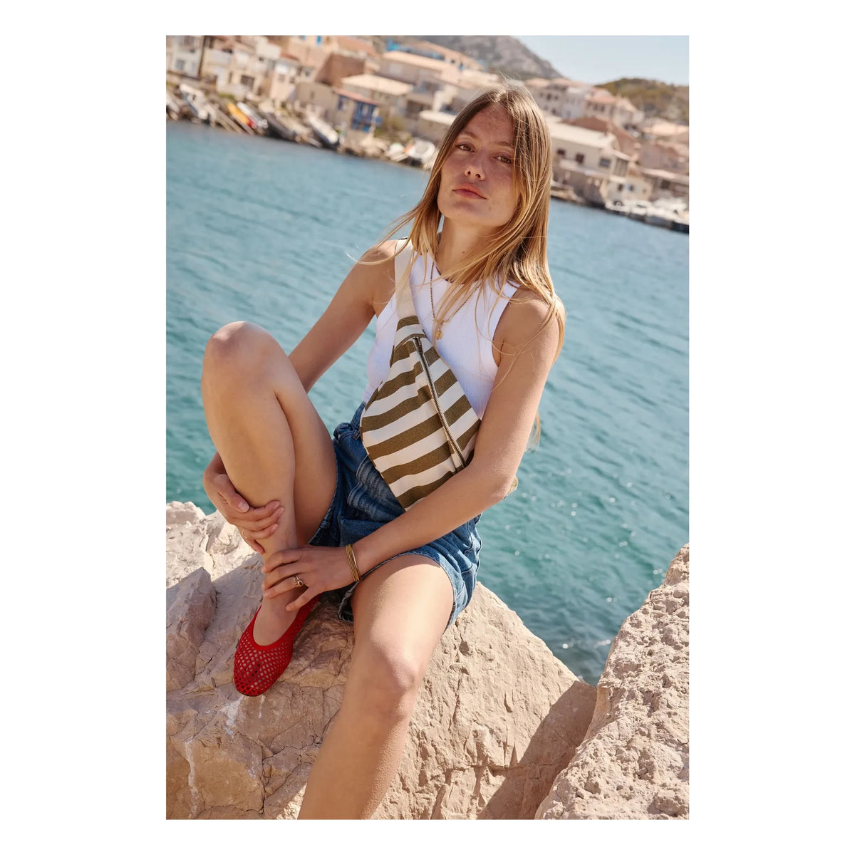Rose in April - Striped Waist Bag | Olive Green