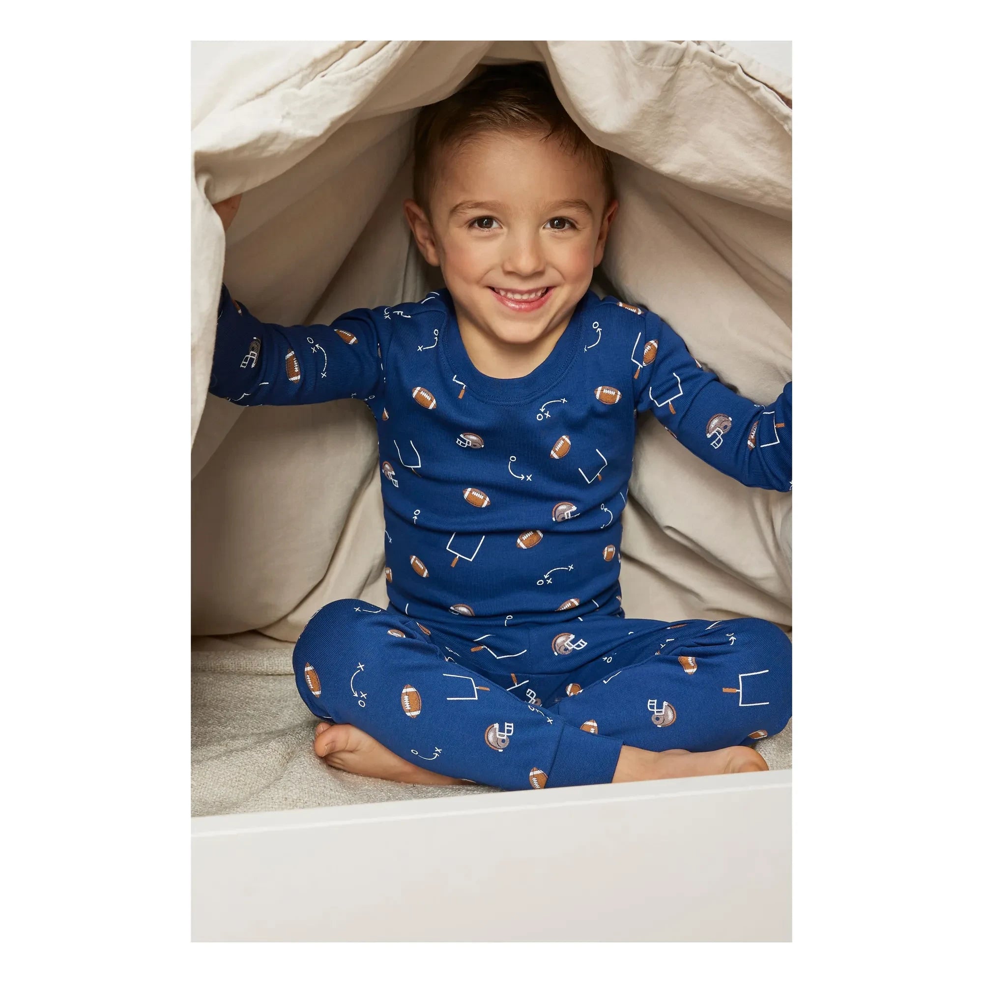 Petit Lem - Organic Cotton Football Pajamas | Dark Blue