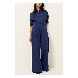 Sessùn - Provencia Cotton Striped Trousers | Navy Blue