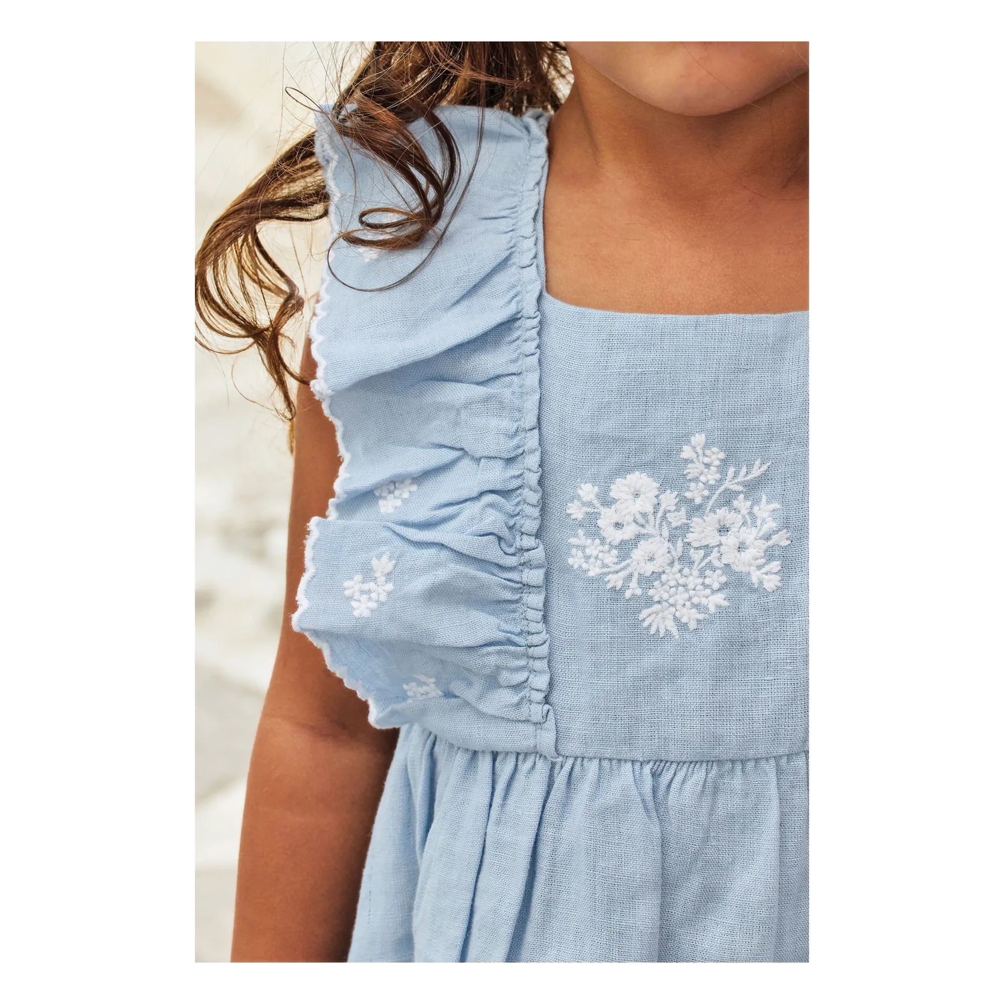 Tartine et Chocolat - Embroidered Festoon Dress | Azure Blue