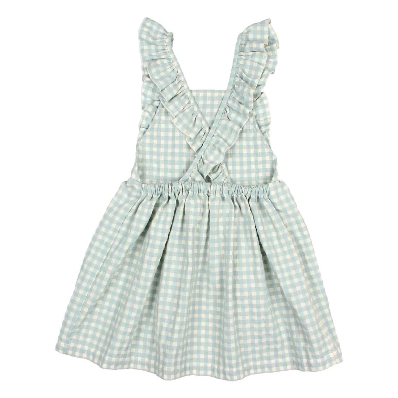 Owl - Seersucker Organic Cotton Gingham Dress | Aqua