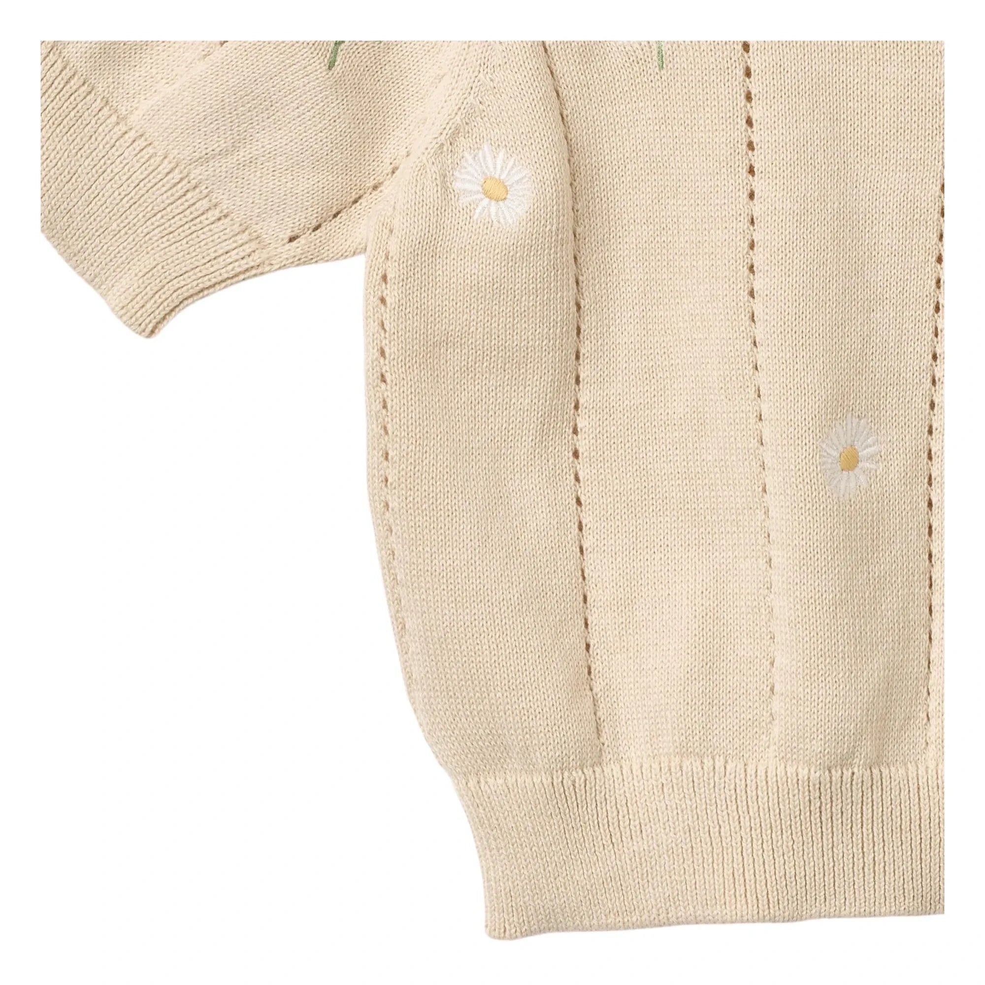 Wheat - Malvina Organic Cotton Floral Baby Short Sleeve Sweater | Ecru