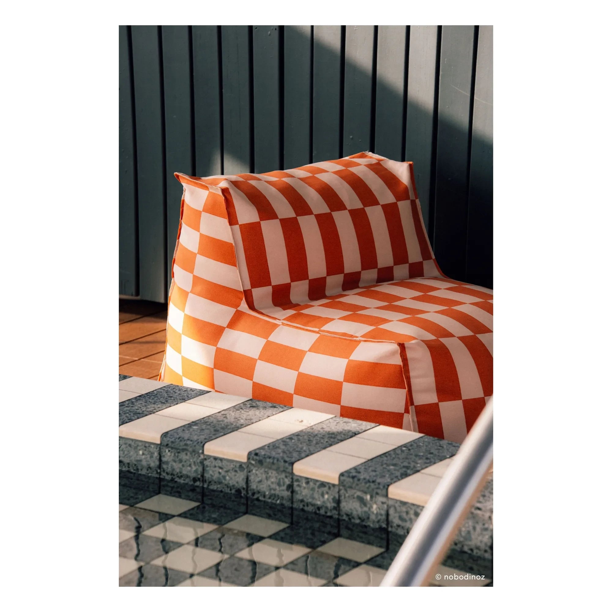 Nobodinoz - Matteo Tiles outdoor long pouf | Orange