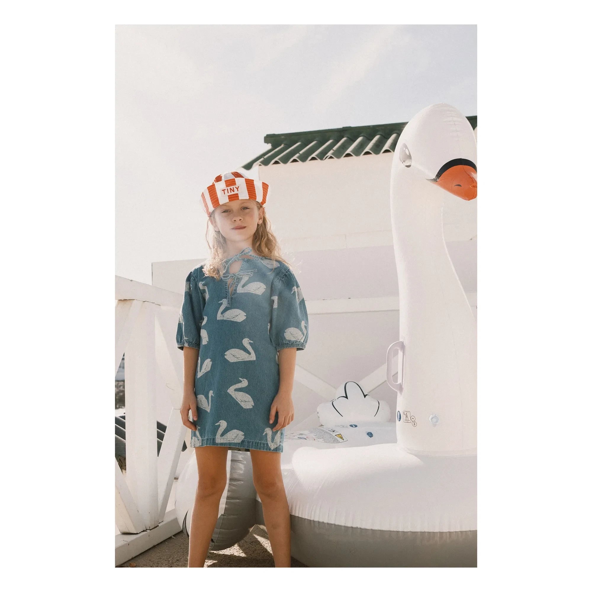 Tinycottons - Denim Kuğular Elbise | Mavi