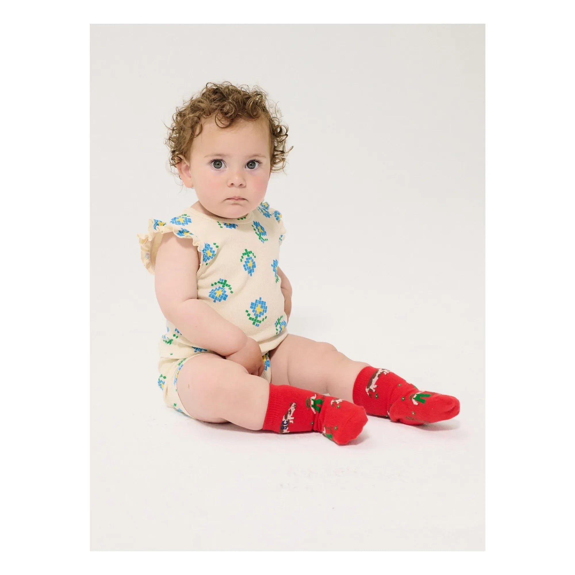 Bobo Choses - Organic Cotton Floral Print Ribbed Shorts | Ecru