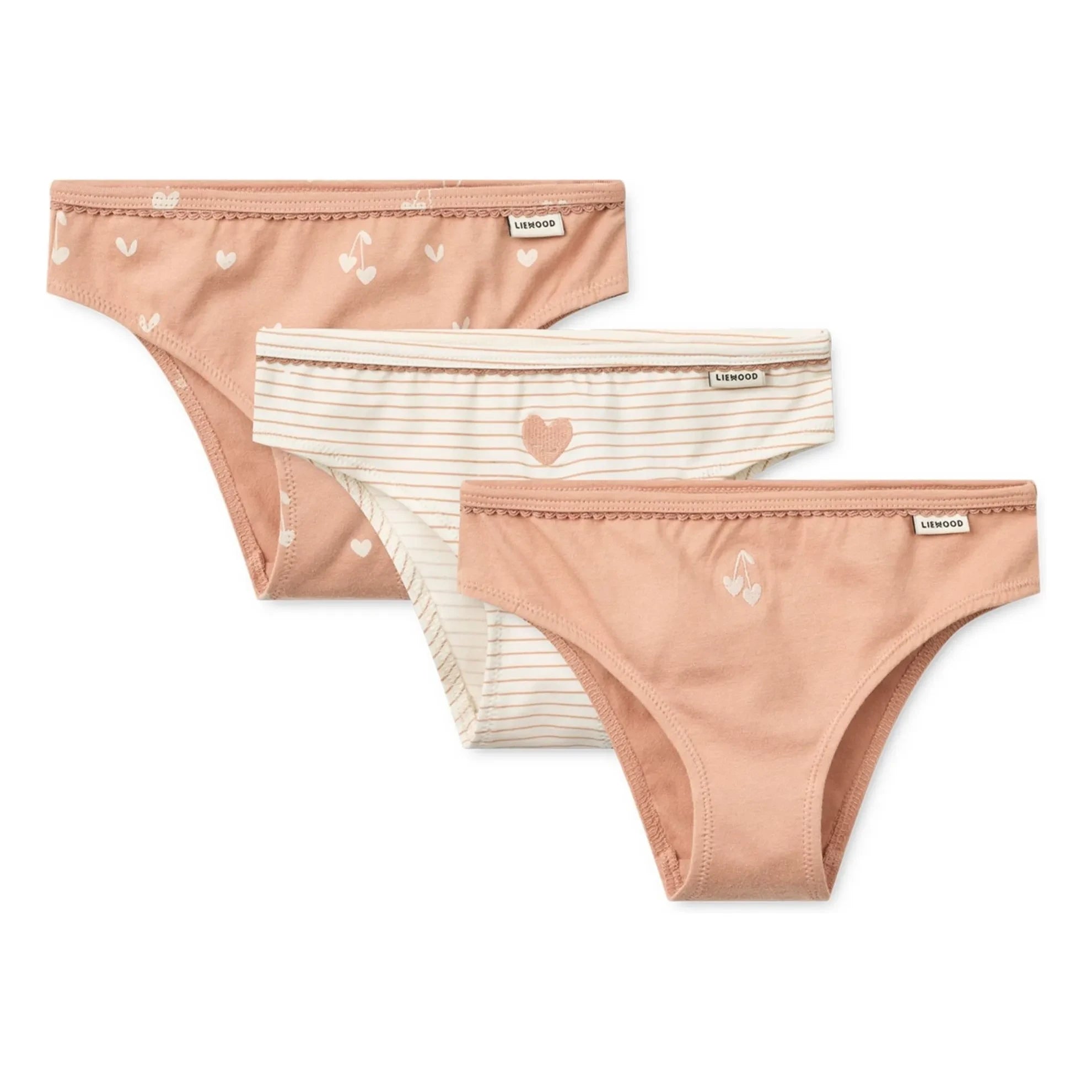 Liewood - 3-Pack Aylin Organic Cotton Heart Pattern Underwear | Pink