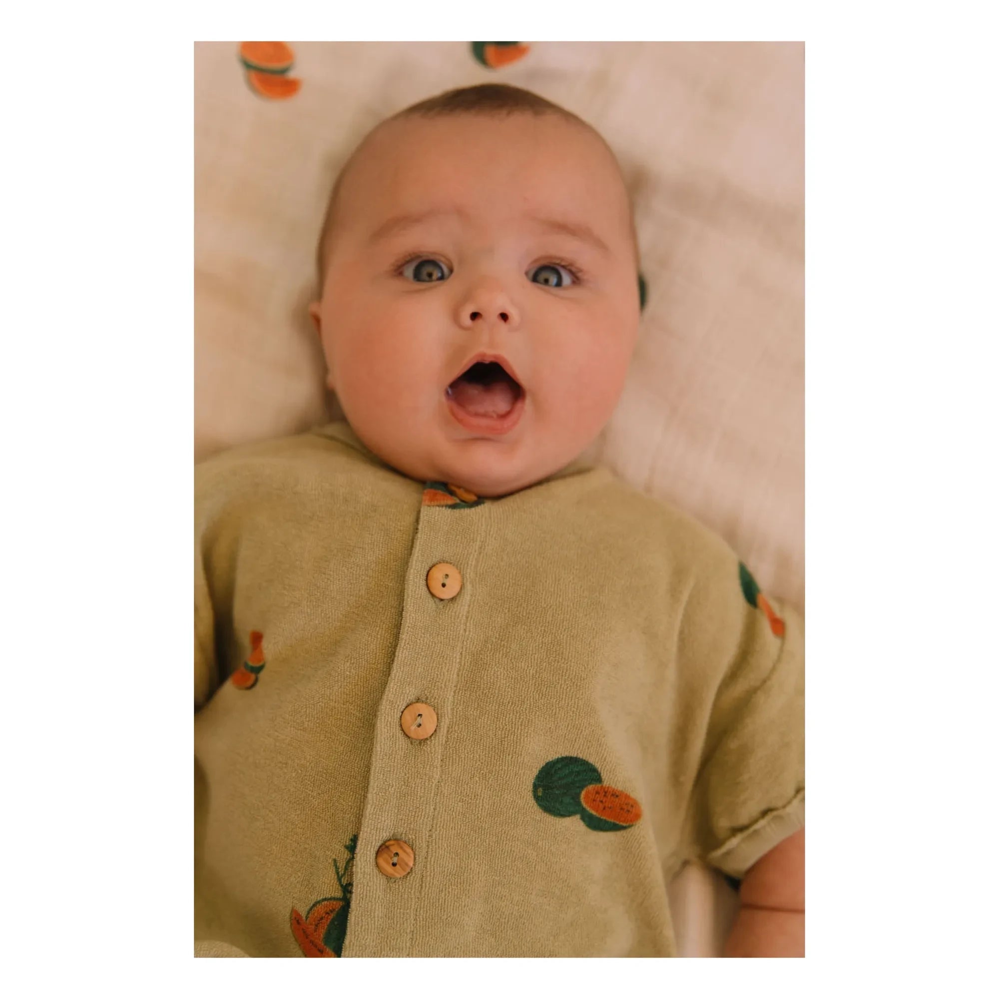 Studio Bohème - Bebecito Watermelon Organic Cotton Towel Romper | Khaki