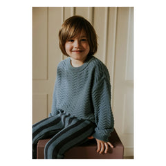 Yuki - Organic Cotton Wavy Sweater | Gray Blue