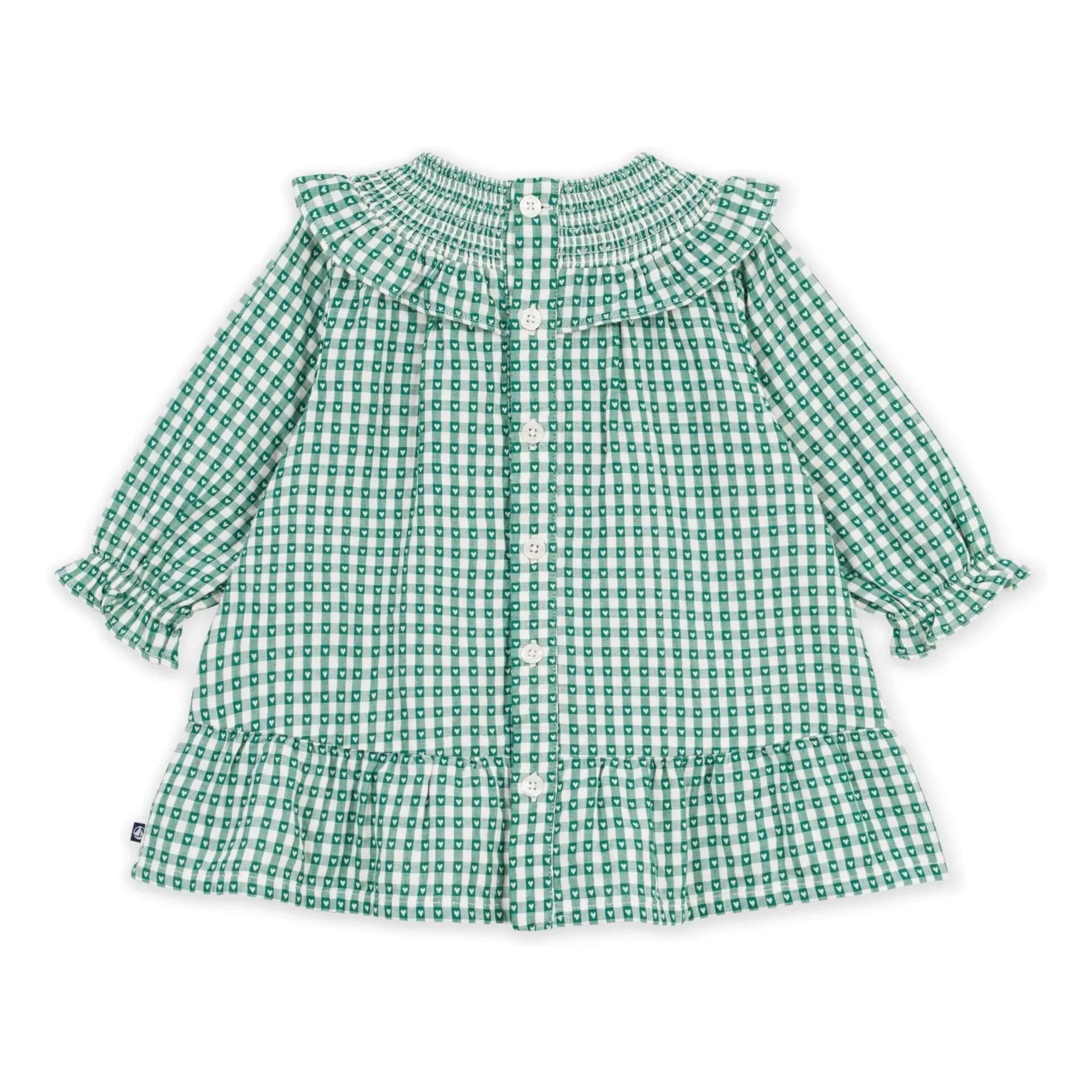 Petit Bateau - Yeşil kareli organik pamuk elbise