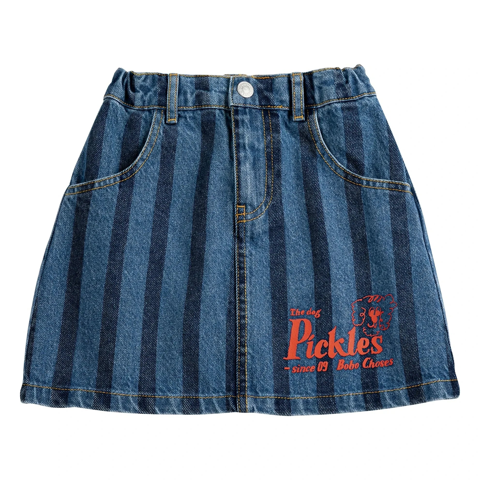 Bobo Choses - Striped Denim Skirt Made of Organic Cotton | Blue