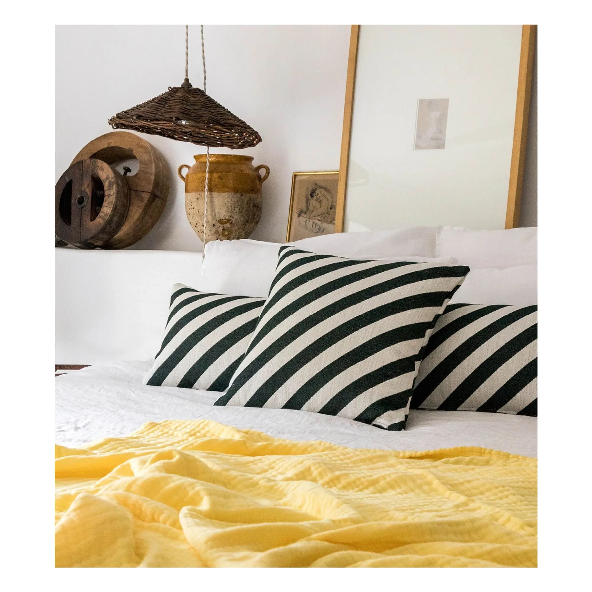 The Socialite Family - Carino Striped Jacquard Square Pillow | Dark Green