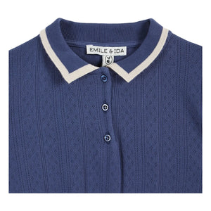 Emile et Ida - Pointelle Contrast Polo Organic Cotton | Navy Blue