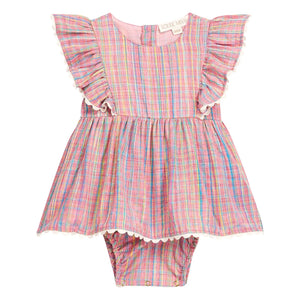 Louise Misha - Lena Check Romper Dress | Pink