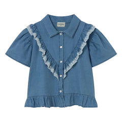 Cozmo - Hazel Denim Ruffled Blouse | Blue