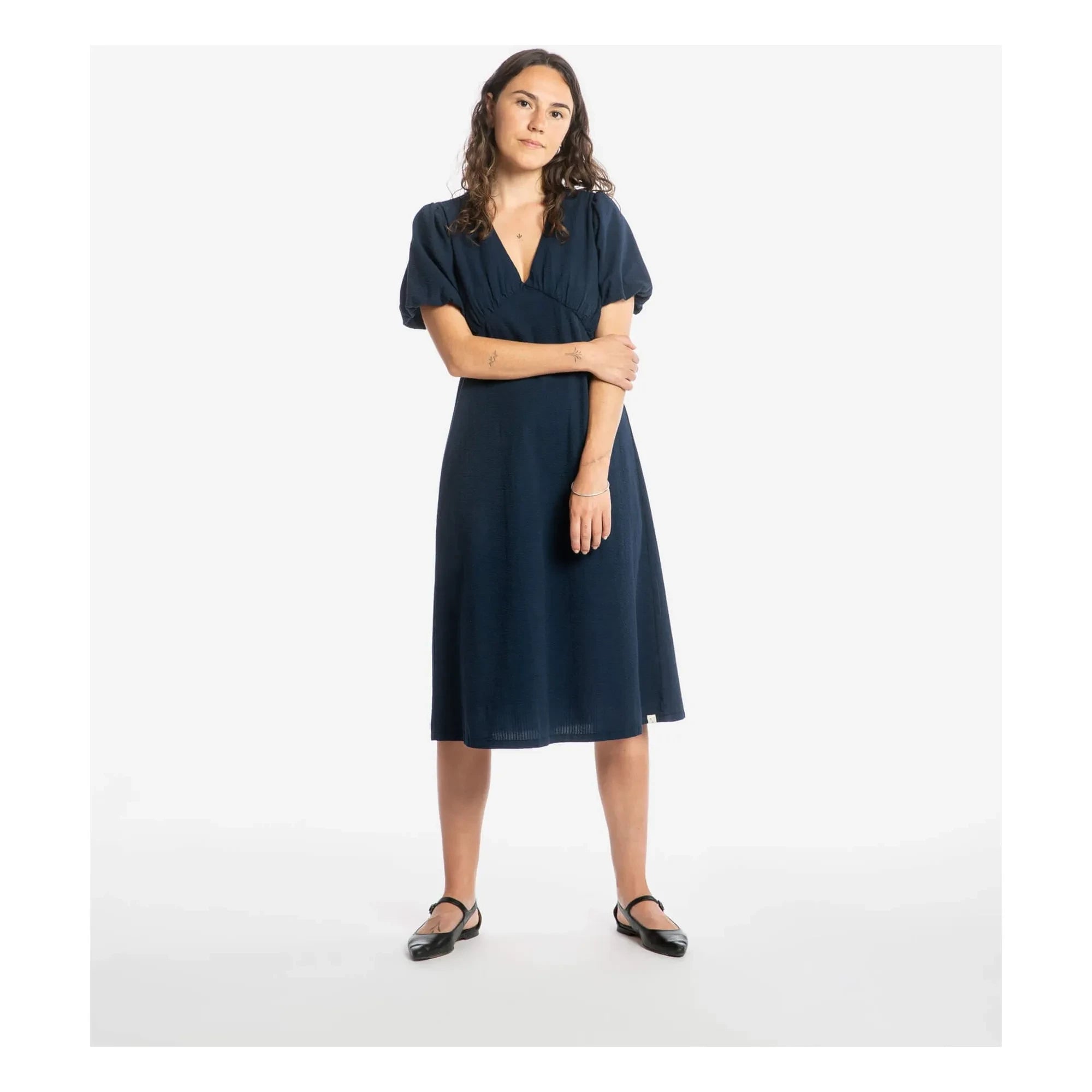 Matona - Mi-Long Organic Cotton Dress | Navy