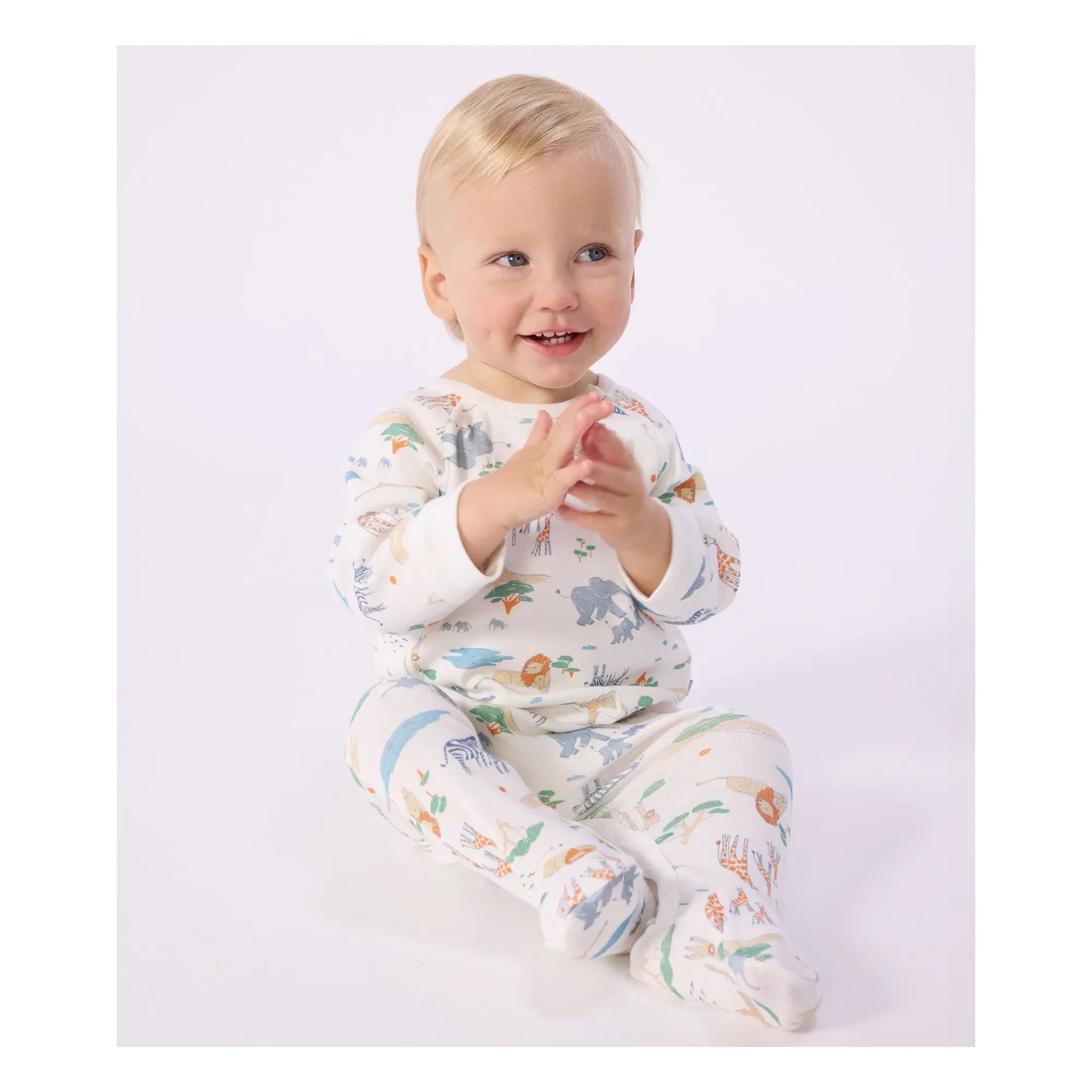 Petit Bateau - Dors Bien Zip Safari Pajamas | White