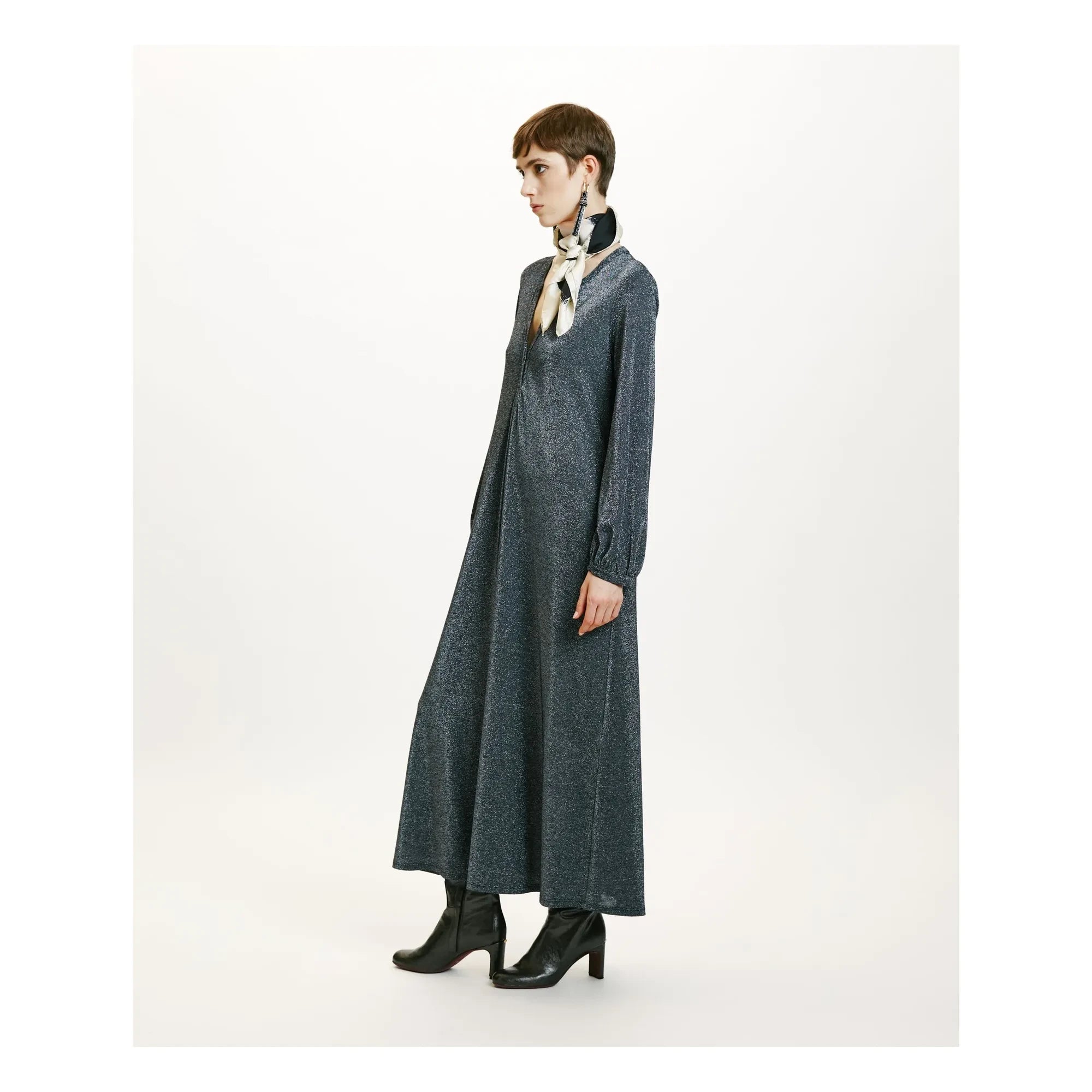 Momoni - Amede Metallic Dress | Silver Gray