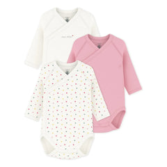 Petit Bateau - 3'lü Mon Trésor Organik Pamuk Çapraz Tulum Seti | Beyaz