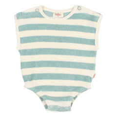 Búho - Striped Organic Cotton Towel Romper | Green Water