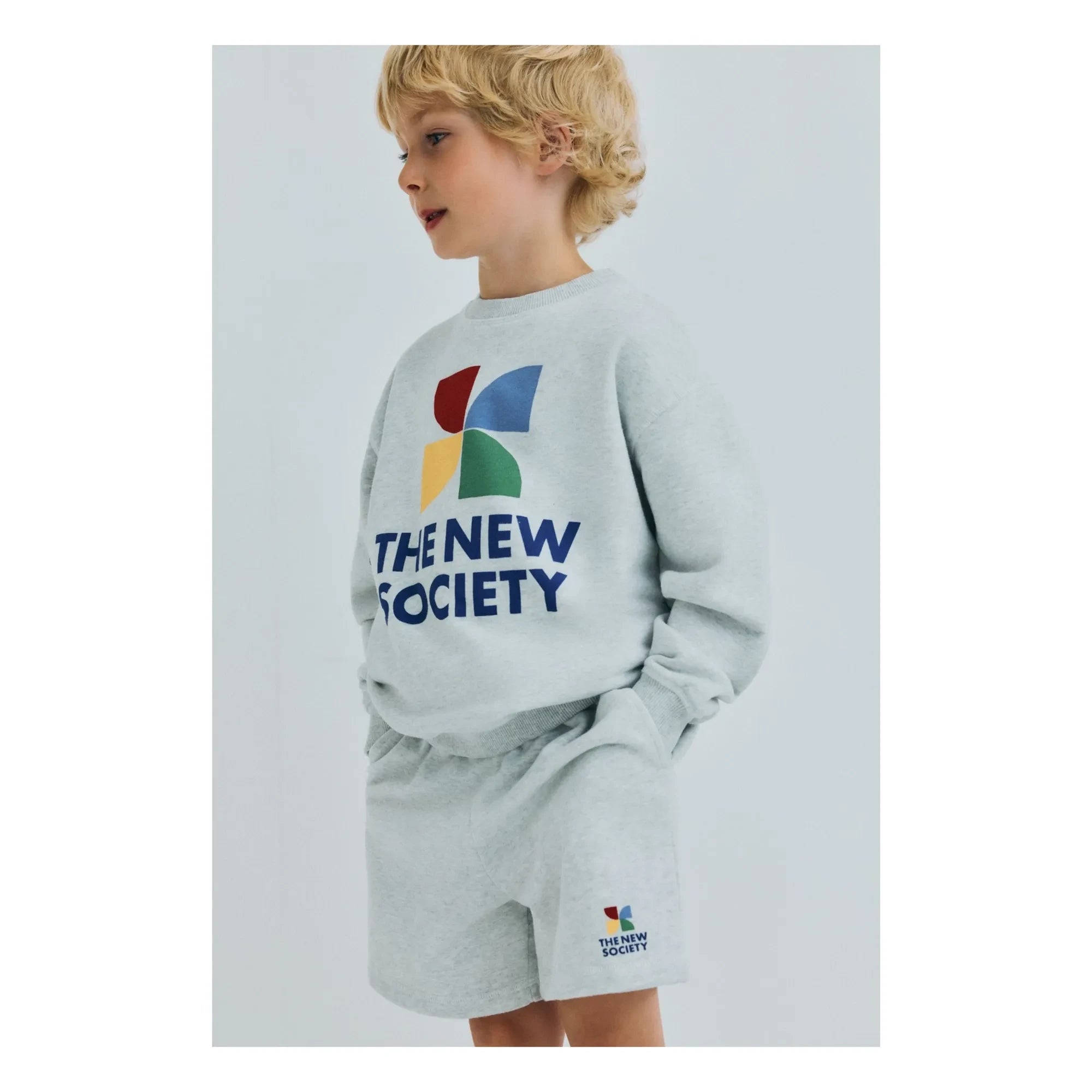 The New Society - TNS Logo Jogger Shorts | Heather Grey