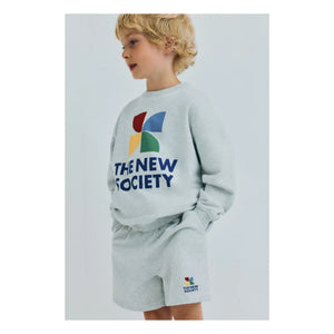 The New Society - TNS Logo Jogger Shorts | Heather Grey