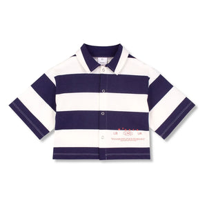 Wynken - Striped Organic Cotton Crop Shirt | Navy Blue