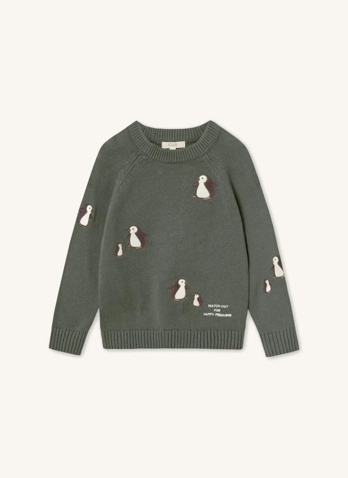 Fliink - Mahdi Organic Cotton Penguin Sweater | Green