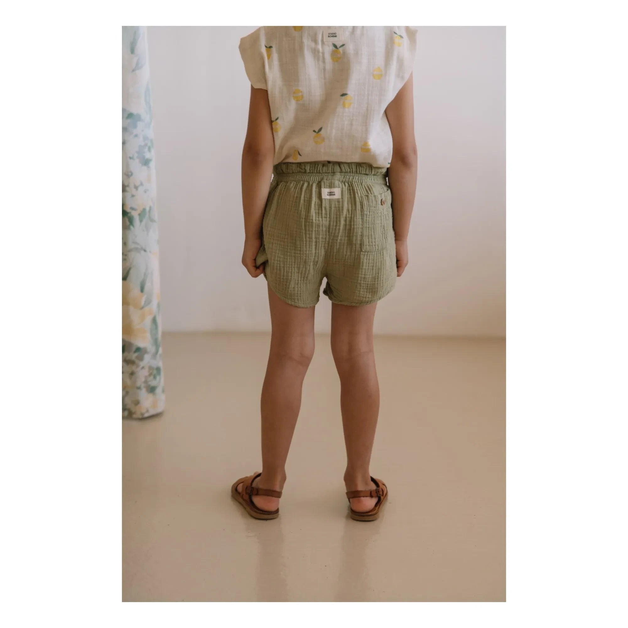 Studio Bohème - Georgette Waffle Shorts Organic Cotton Gauze | Open khaki