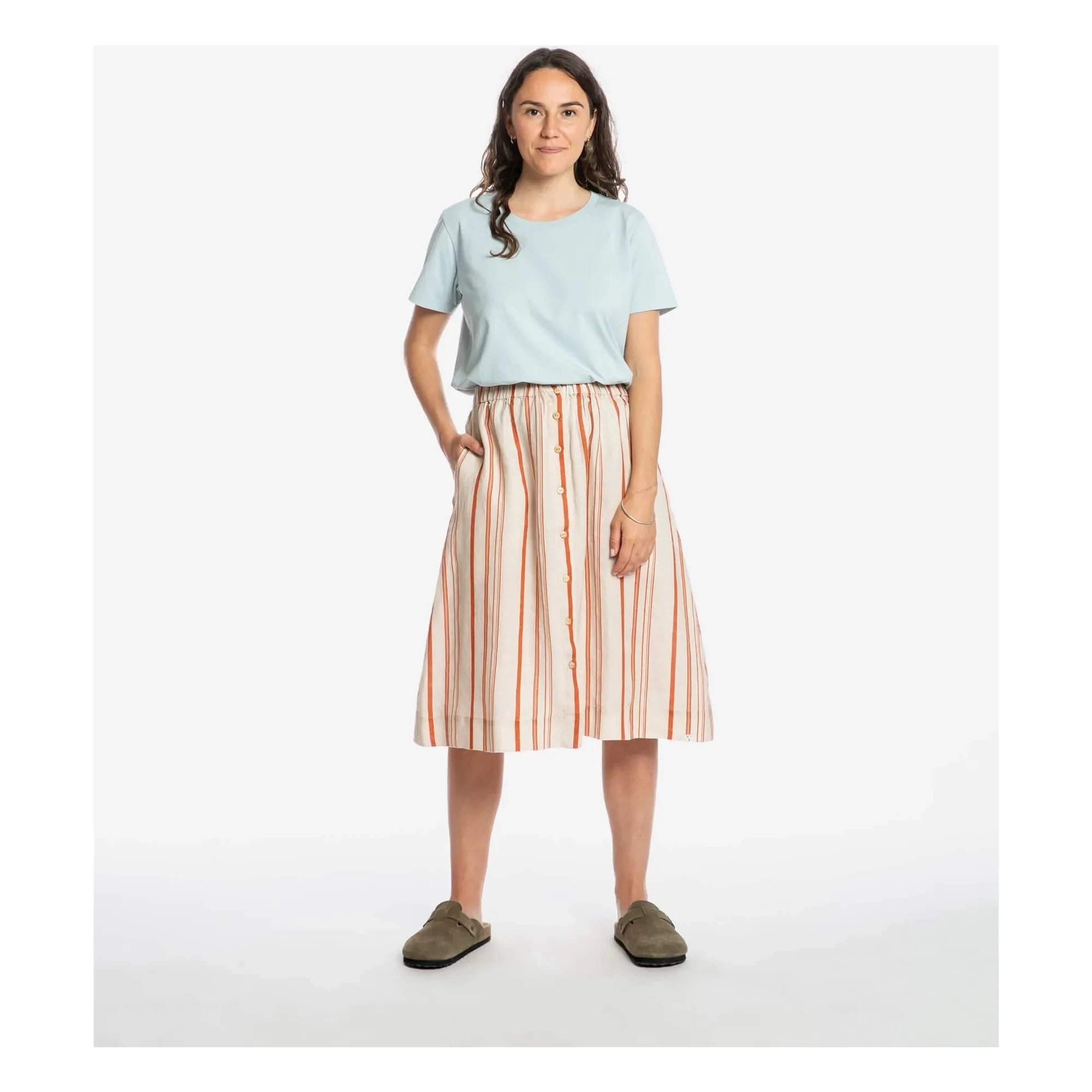 Matona - Striped Linen Midi Skirt | Off-White