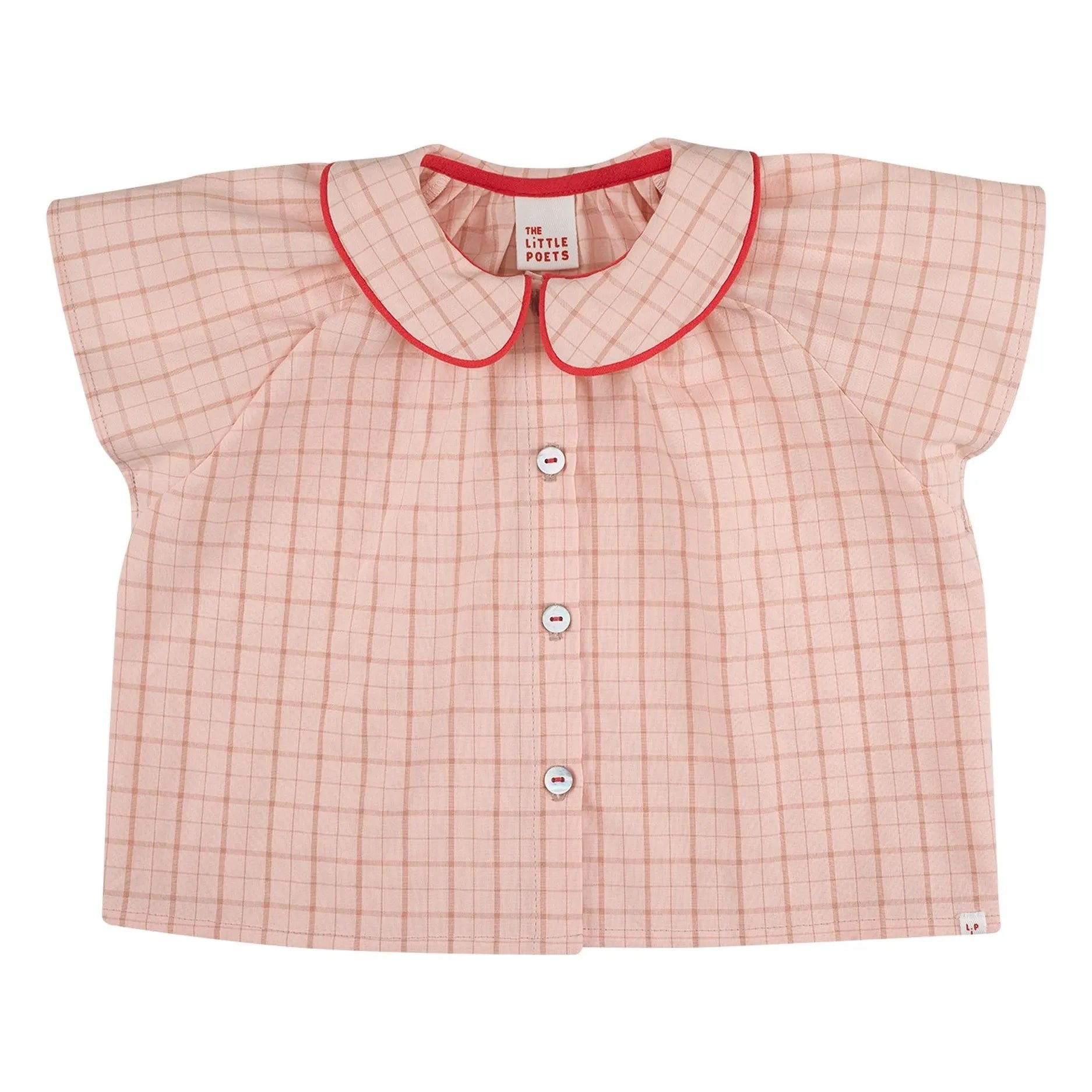 THE LiTTLE POETS - Eça Claudine Collar Shirt Made of Organic Cotton Checkered | Light Pink