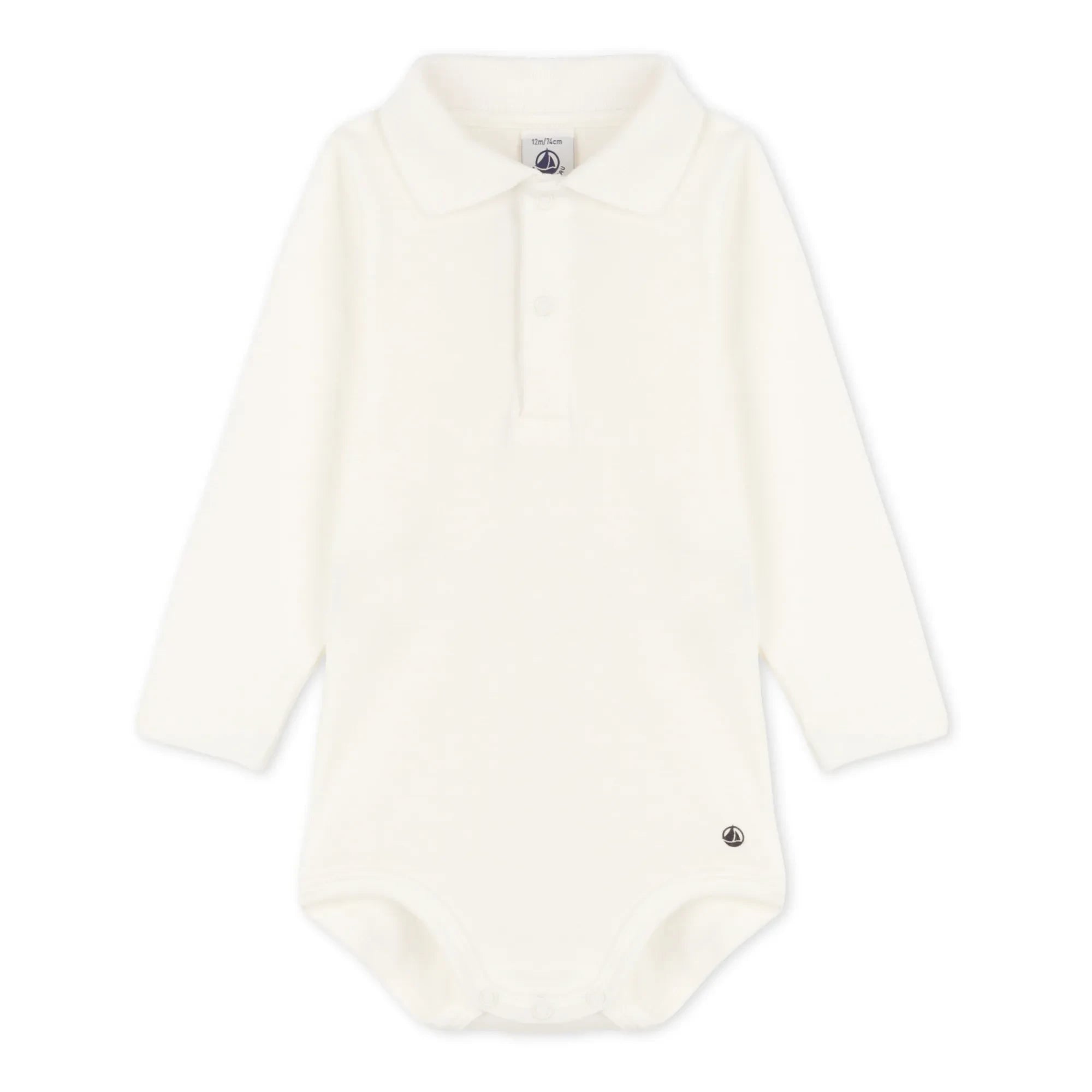 Petit Bateau - Ceddy Organik Pamuklu Polo Yaka Bebek Body | Beyaz