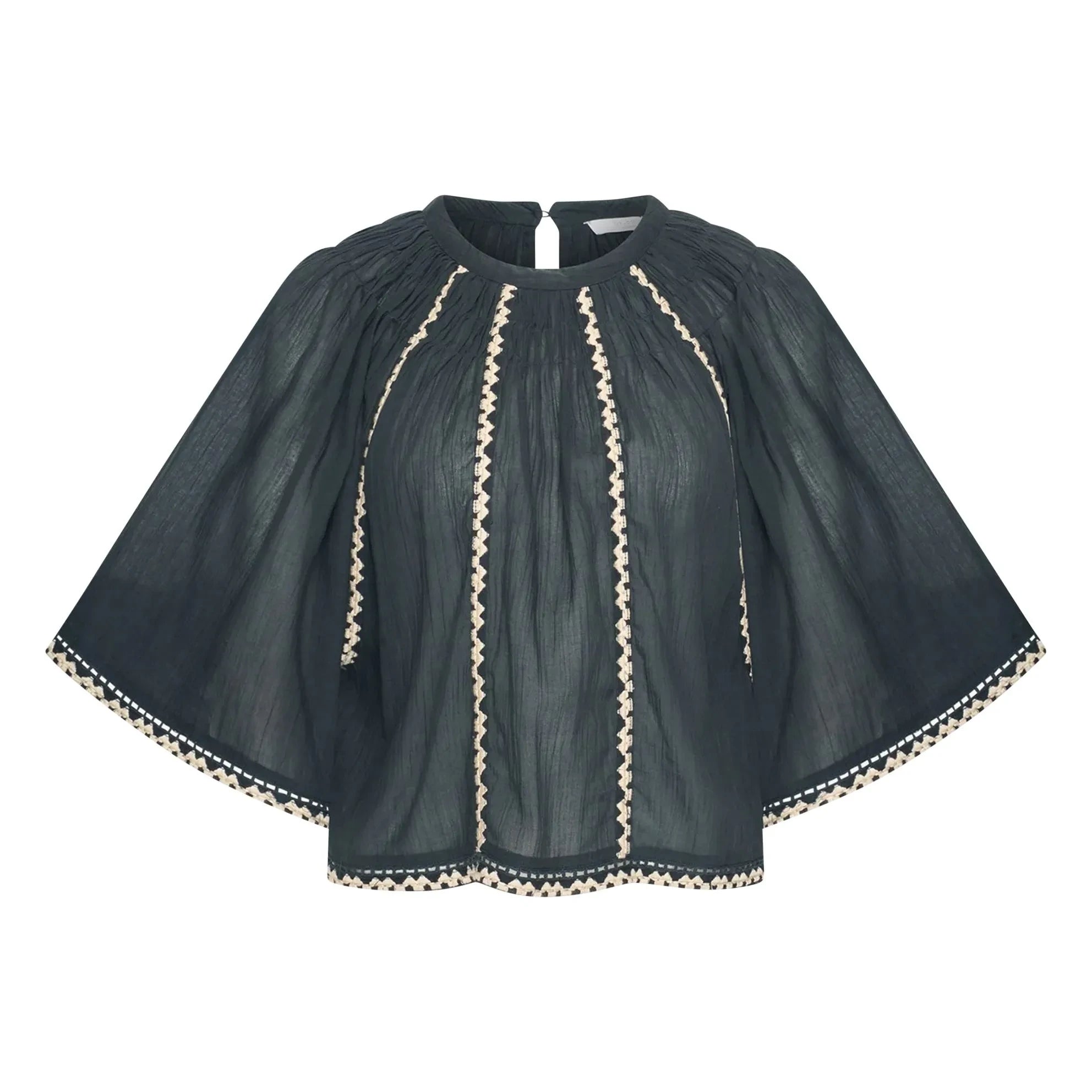 By Bar - Emmi Embroidered Organic Cotton Blouse | Carbon